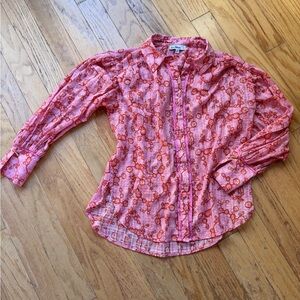Sam Edelman Pink and Orange Floral Button Blouse | M